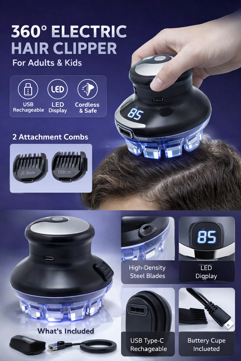 Quick Haircut Round with Length Adjustable 3-12mm Self Haircutting Kit