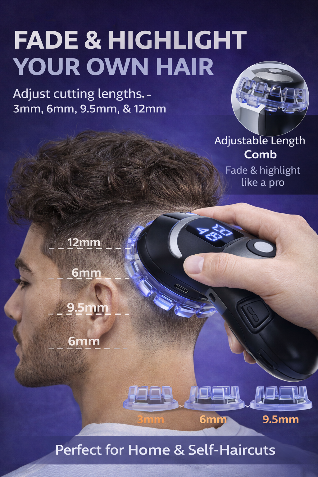 Quick Haircut Round with Length Adjustable 3-12mm Self Haircutting Kit