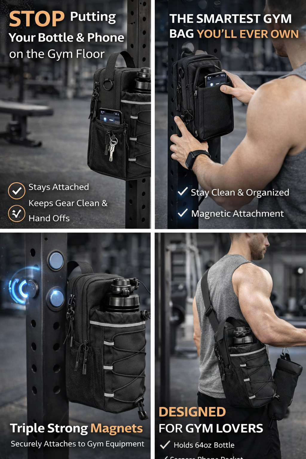 Magnetic Gym Bag – Crossbody Workout Organizer